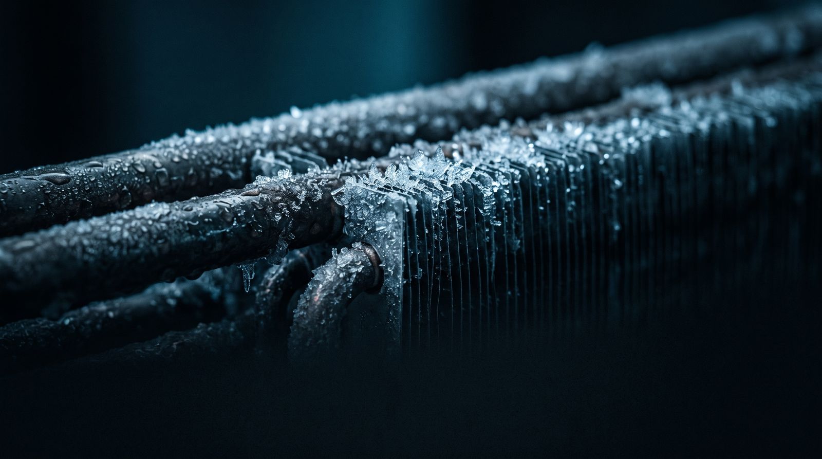Close-up of frosted cooler fins