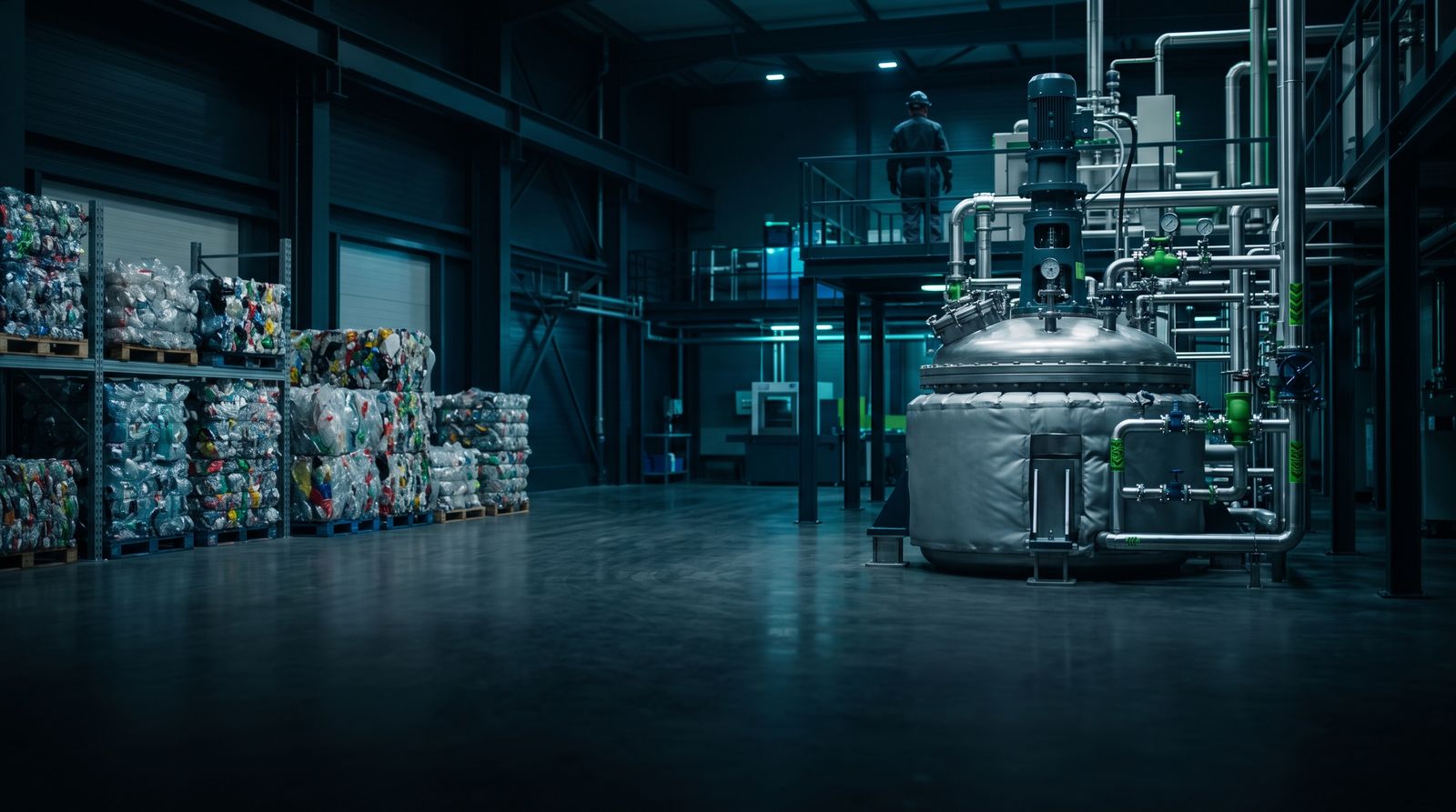Recycling plant with baled plastic and reactor