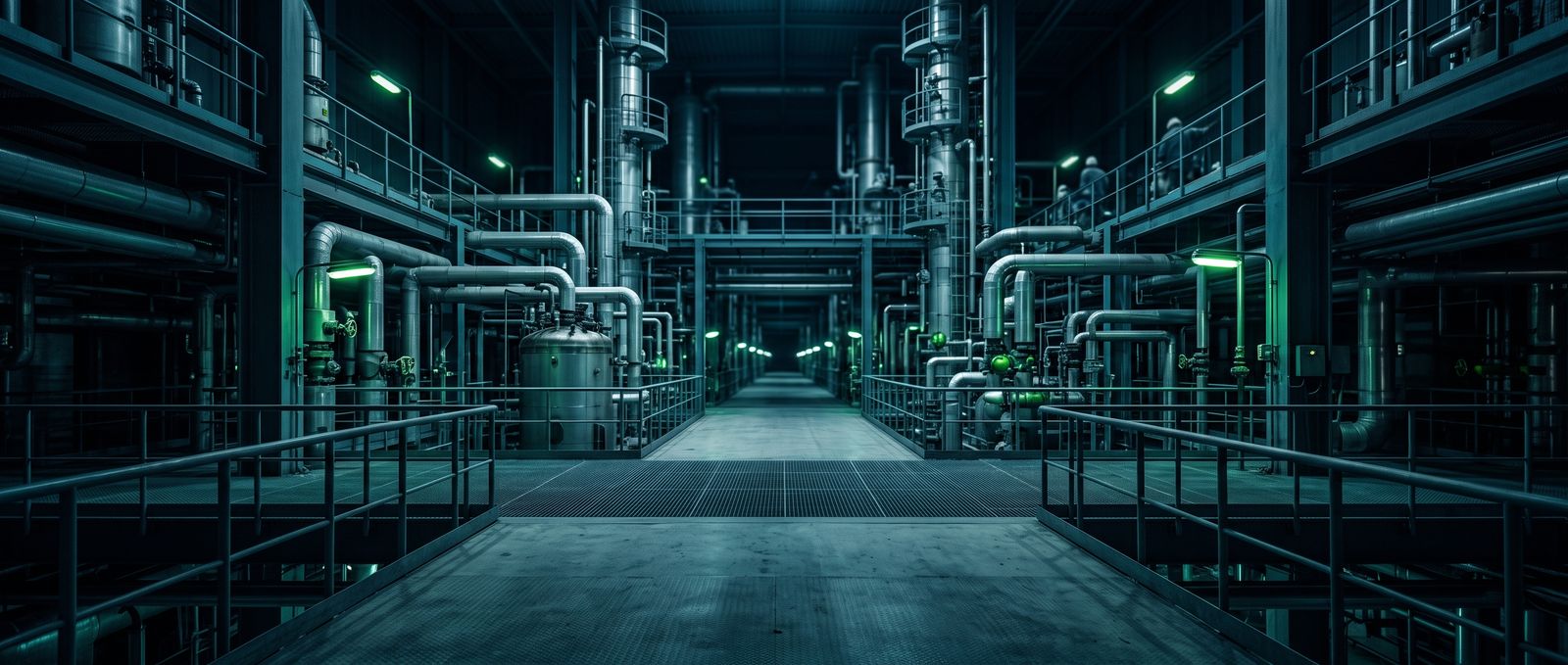Industrial plant with piping and walkway